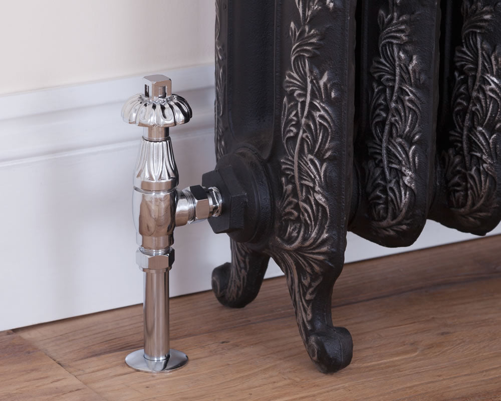 Carron Crocus thermostatic valve in chrome installed on a radiator