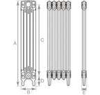 Carron Deco cast iron radiator section drawing showing dimensions A to E
