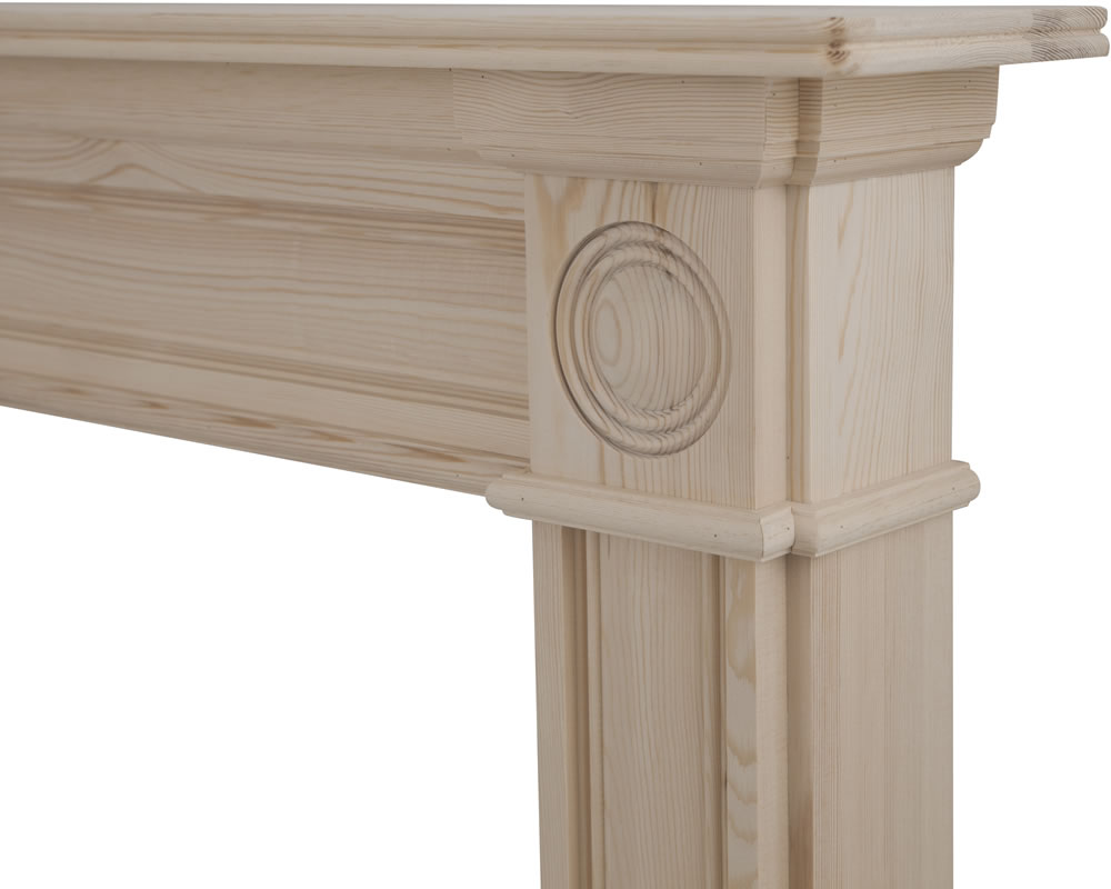 Carron Derry wooden fire surround in unwaxed solid pine, shelf detail
