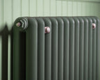 Carron Duchess 2 Column cast iron radiator, Farrow and Ball dyrehaven close up