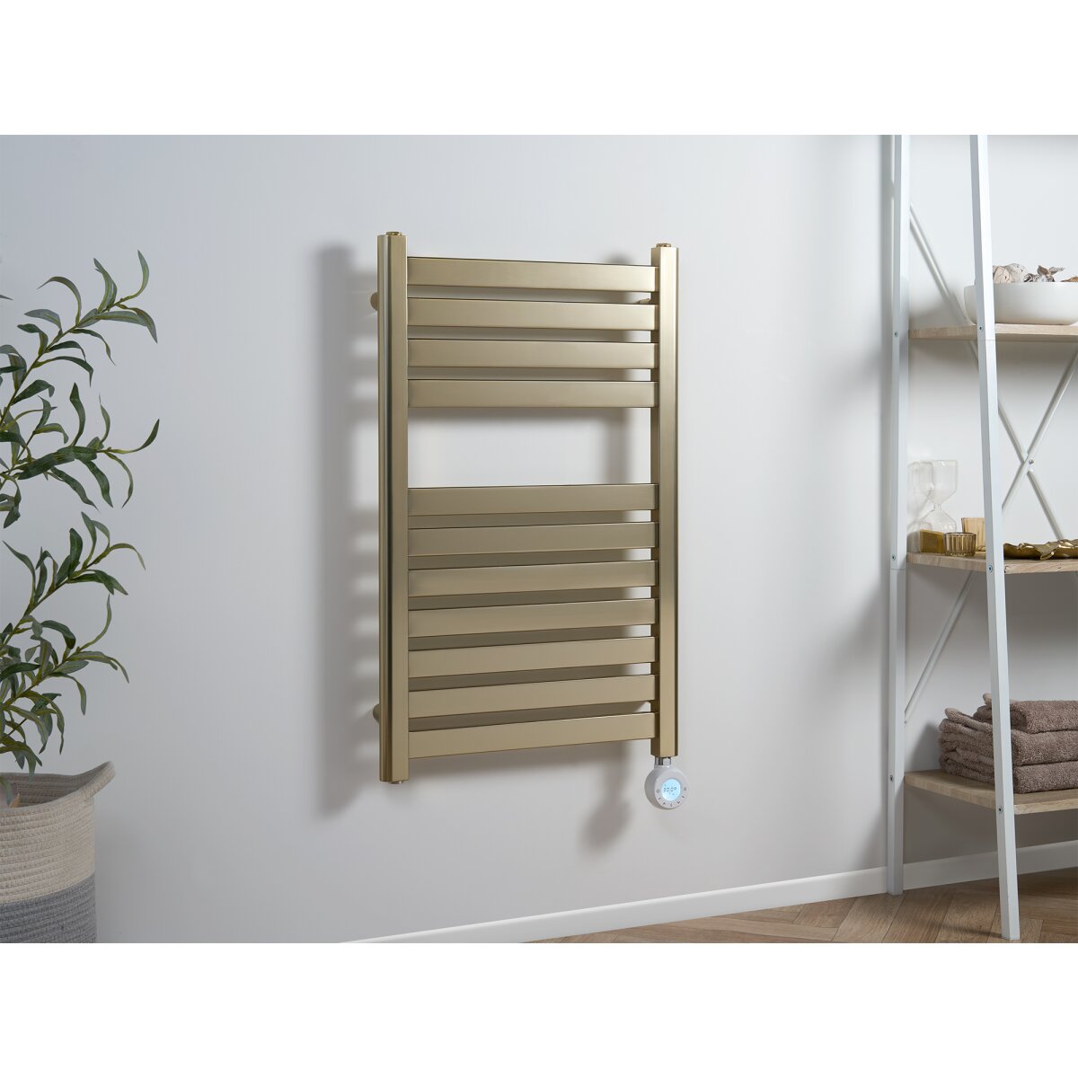 Eden Caldera 600W Electric Towel Radiator in Brushed Brass, 800 x 500mm