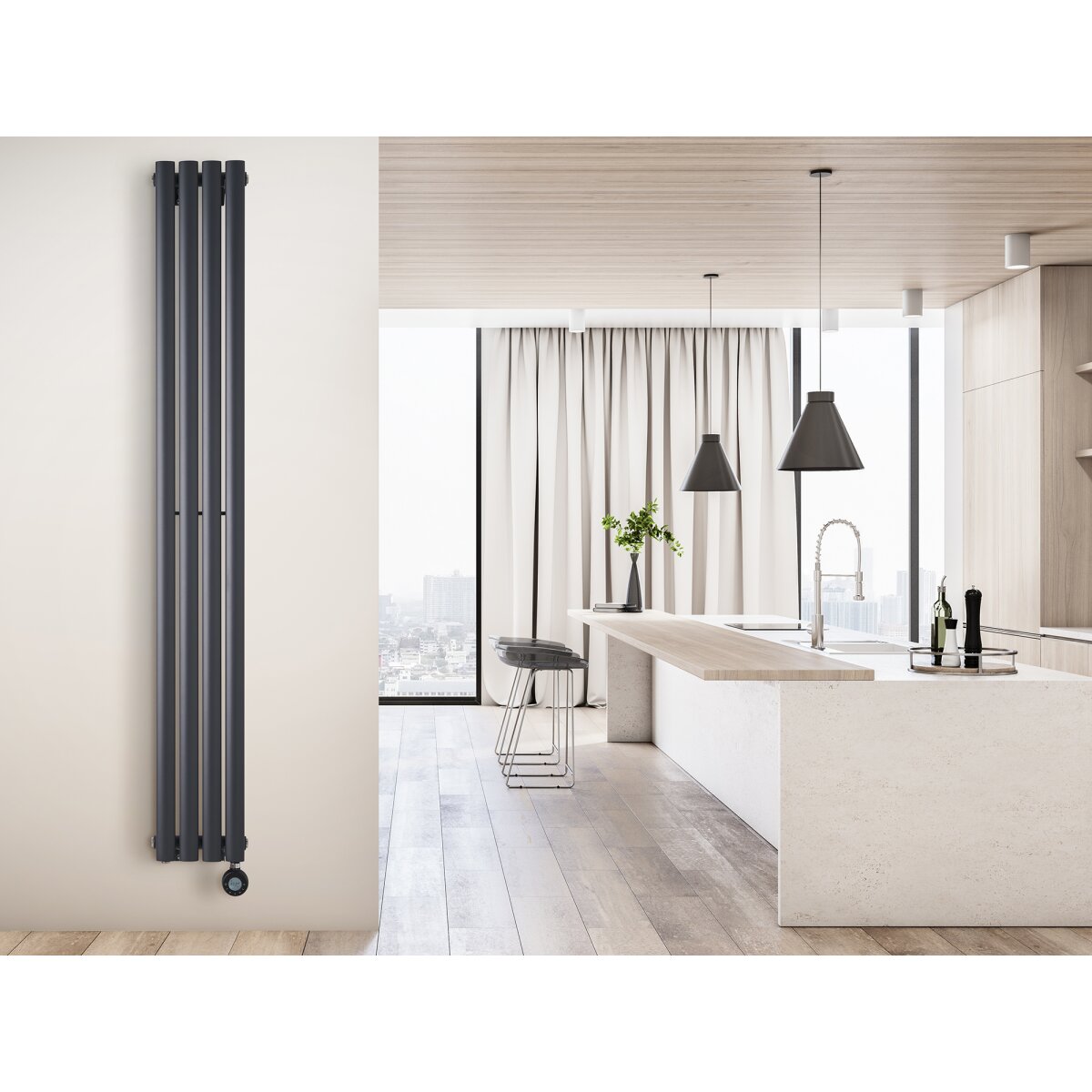 Eden Teppra 1200W Electric Vertical Radiator with Smart WiFi, Anthracite, 1800 x 240mm