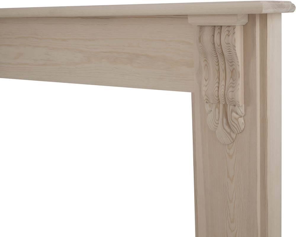 Carron Edinburgh Corbel wooden fire surround in unwaxed solid pine, shelf detail