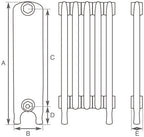 Carron Eton cast iron radiator section drawing showing dimensions A to E