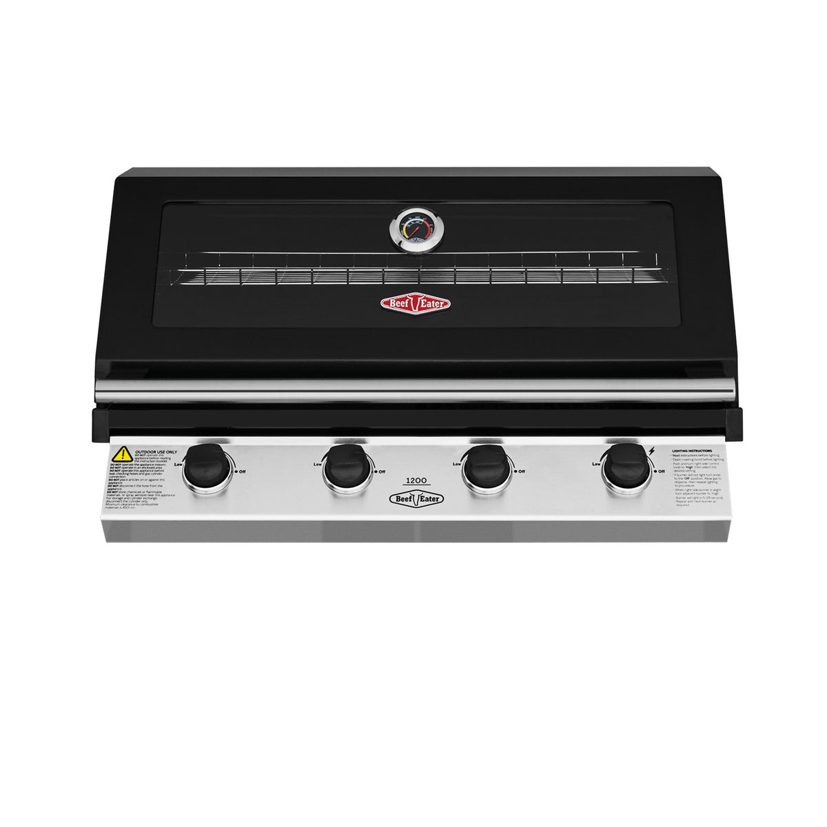 BeefEater 1200E 4 burner built-in gas barbecue with the enamelled hood closed