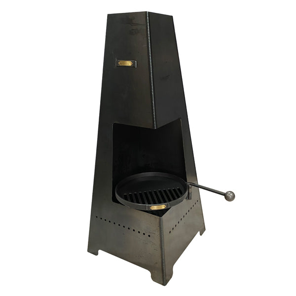 Front view of the Piazza chiminea showing its square opening