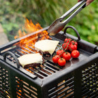 Burgers and tomatoes cooking on the Mini Hex grill