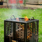 Mini Hex fire pit and grill on a patio