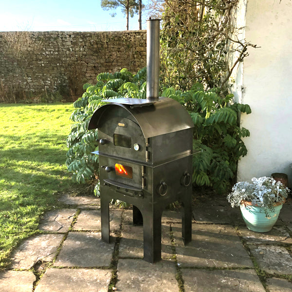 Side view of the steel Tall Pizza Oven and chimney
