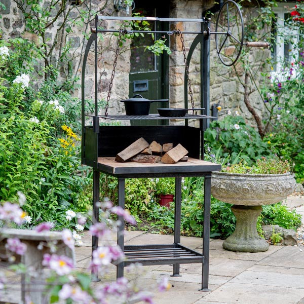 Katherine Wheel BBQ on its optional stand on a patio