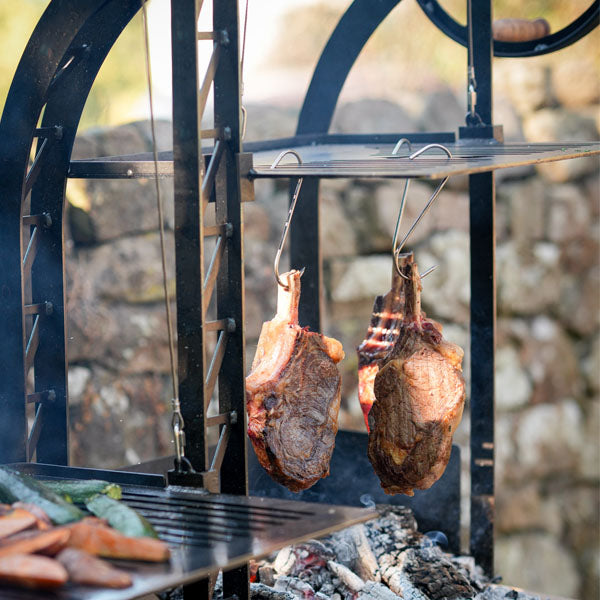 Steaks on one of the two Katherine Wheel Dual grill plates