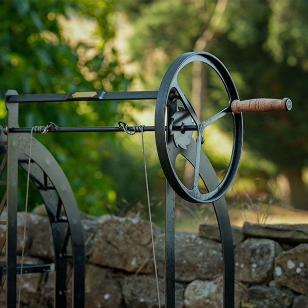 Close-up of the Katherine Wheel Dual wheels and wire