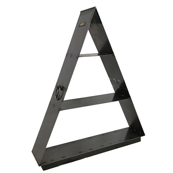 Empty Pyramid log store showing its triangular frame and shelves