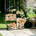 Circular log store sections filled with logs and kindling