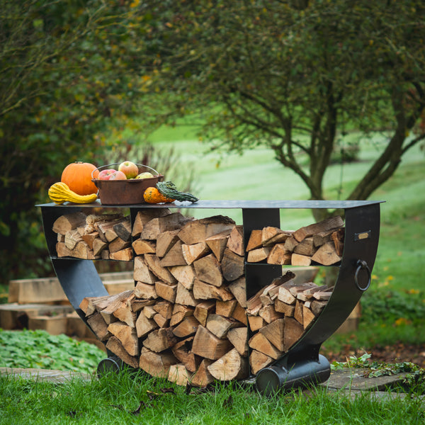 Firepits UK Half Circular Steel Log Store, 145cm