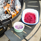 Fire pit shelf on a drum base fire pit