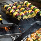 Vegetable kebabs on the kebab rack