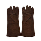 Brown suede fire pit BBQ gloves, front view
