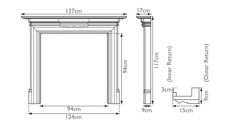 Carron Grand wooden fire surround dimension drawing