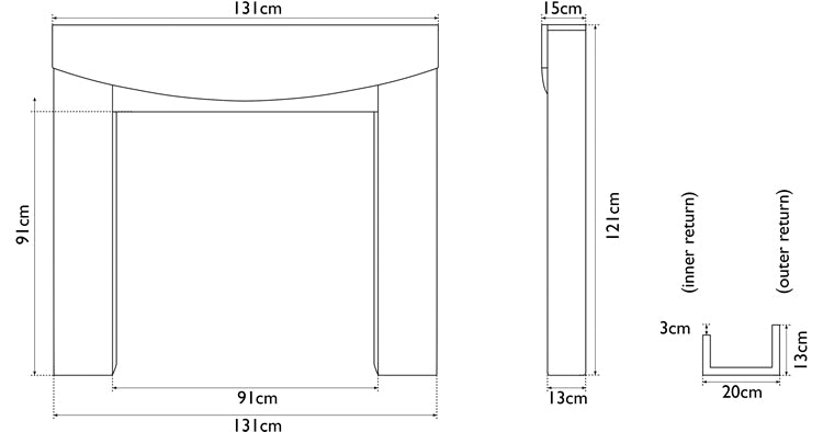 Carron Hardwick wooden fire surround dimension drawing