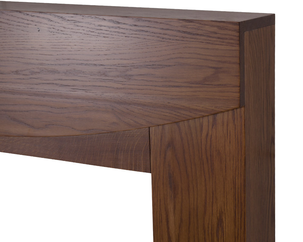 Carron Hardwick wooden fire surround in waxed solid oak, shelf detail
