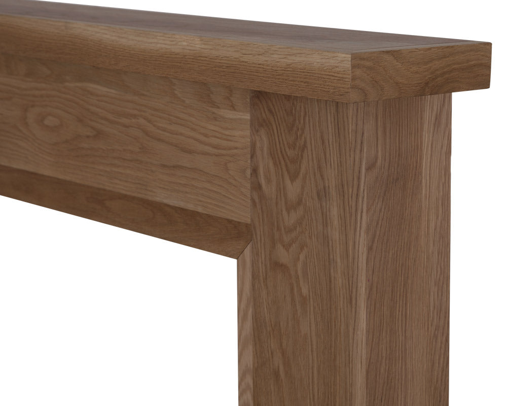 Carron Kedleston wooden fire surround in unwaxed solid oak, shelf detail