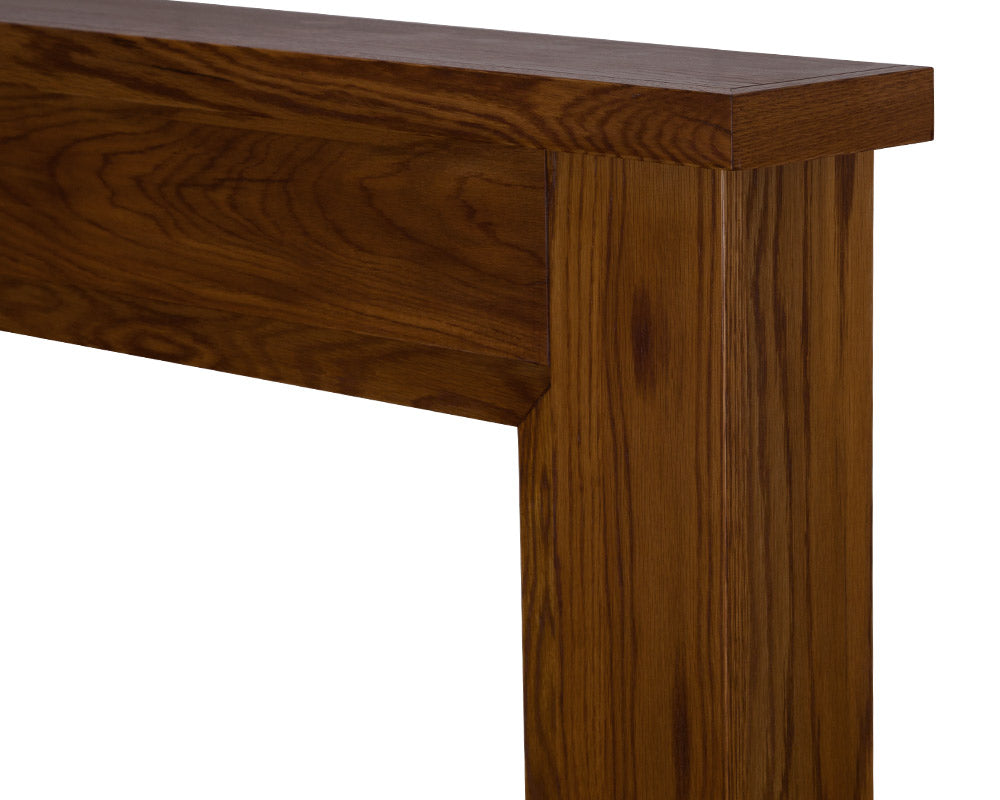 Carron Kedleston wooden fire surround in waxed solid oak, shelf detail