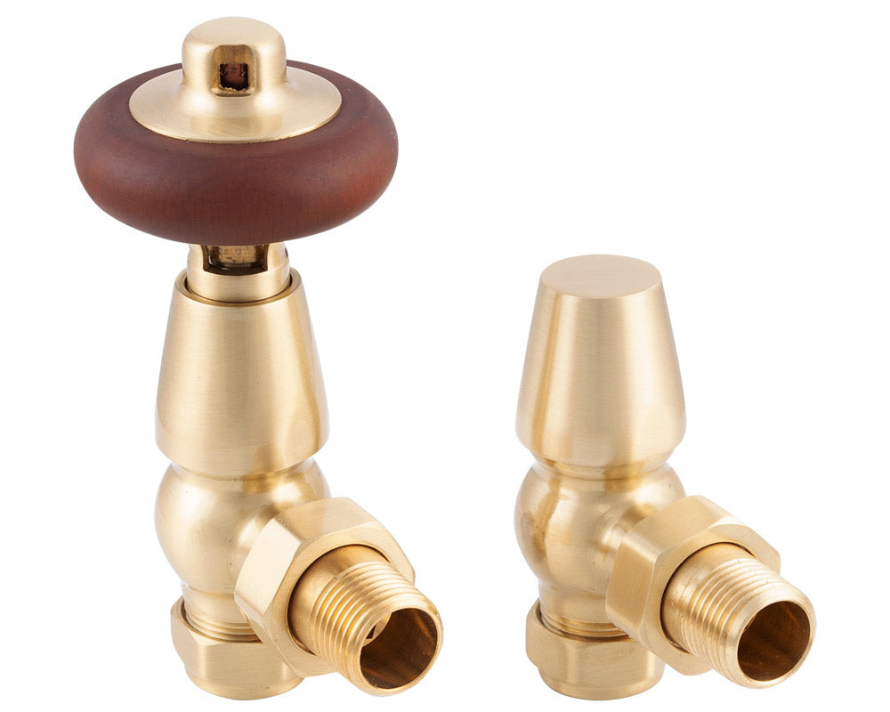 Carron Kingsgrove angled thermostatic valve in brushed brass