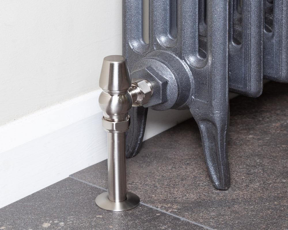 Carron Kingsgrove angled thermostatic valve in satin nickel lockshield