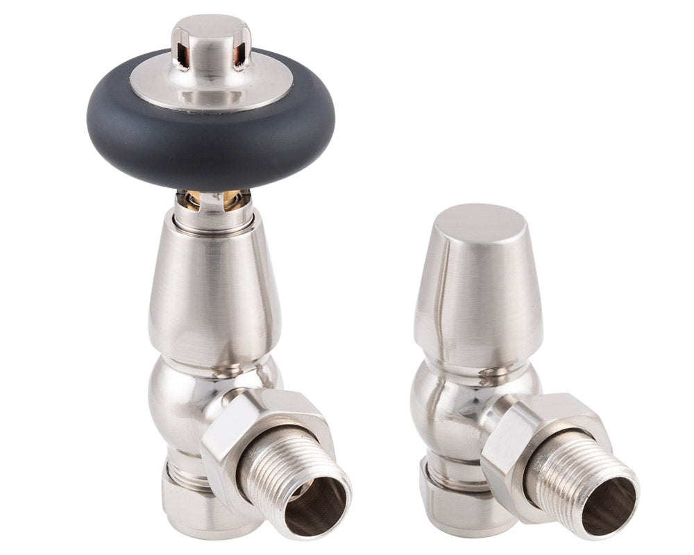 Carron Kingsgrove angled thermostatic valve in satin nickel