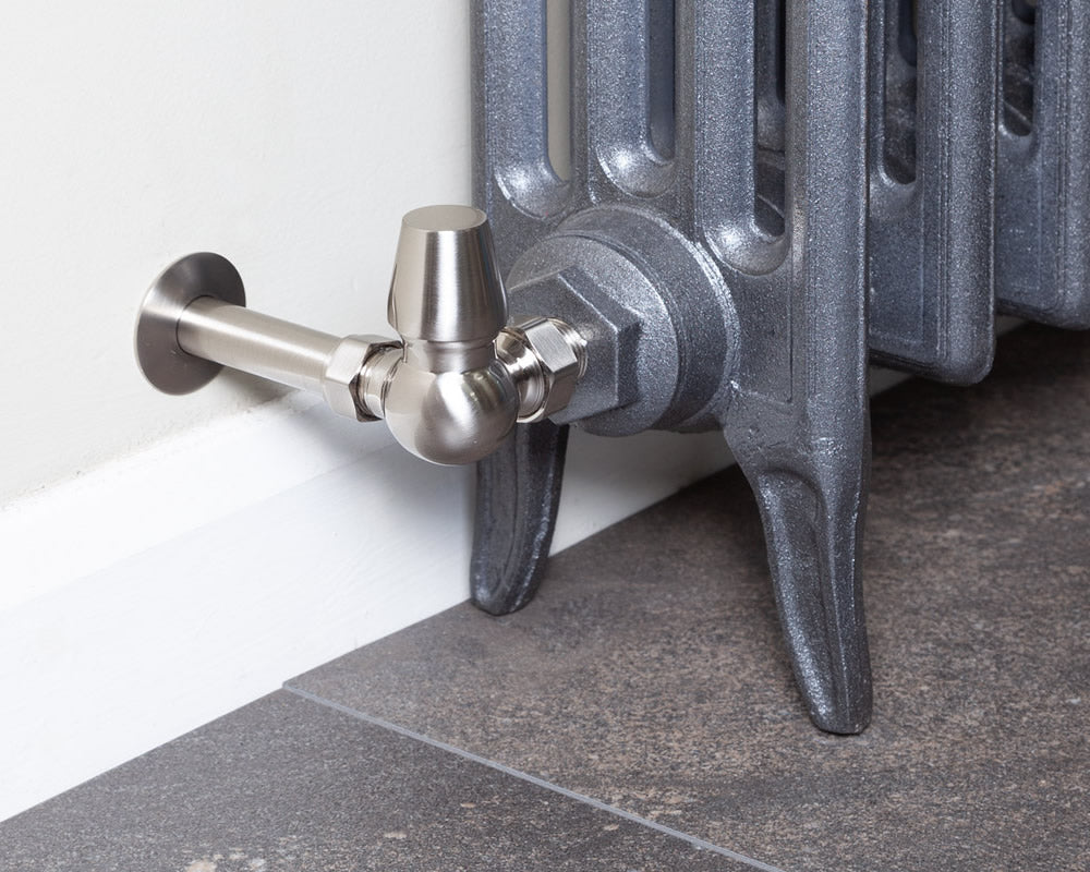 Carron Kingsgrove corner thermostatic valve in satin nickel lockshield