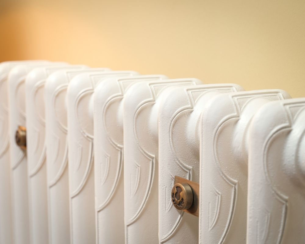 Carron Liberty 1 Column cast iron radiator, Farrow and Ball wimborne white sections