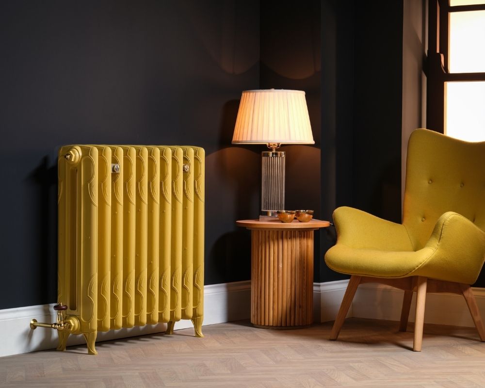 Carron Liberty 2 Column cast iron radiator, Farrow and Ball sudbury yellow