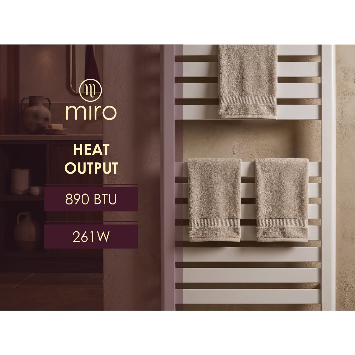 Miro Strata Towel Radiator in White, 800 x 500mm, image 5