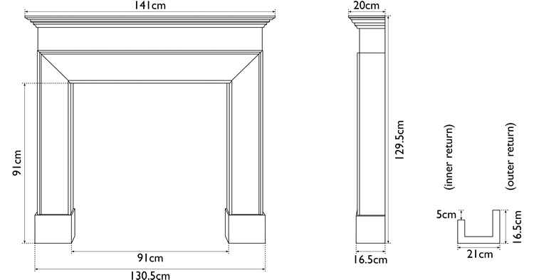 Carron Nostell wooden fire surround dimension drawing