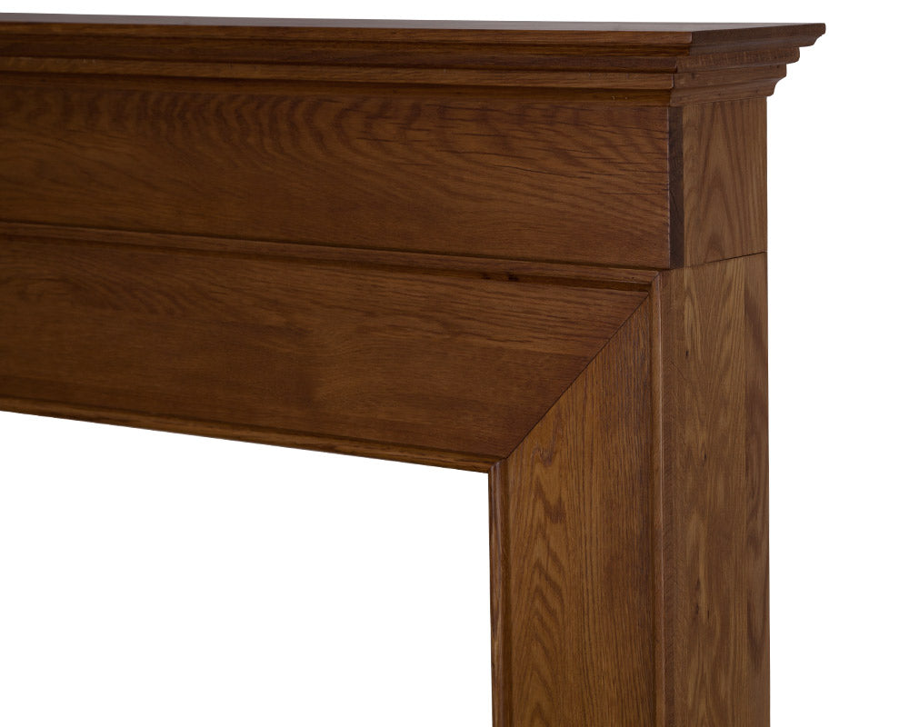 Carron Nostell wooden fire surround in waxed solid oak, shelf detail
