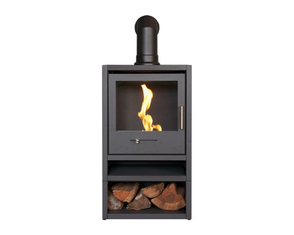 oko S1 bioethanol stove with log store & pipe