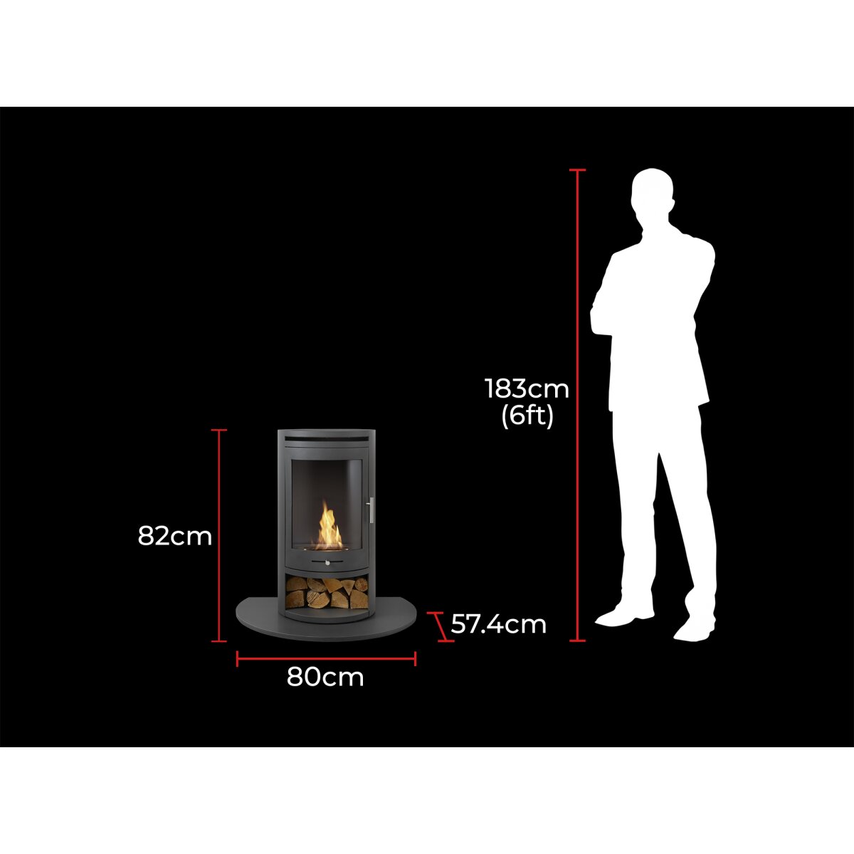OKO S5 Bioethanol Cylinder Stove with Black Granite Hearth, image 9