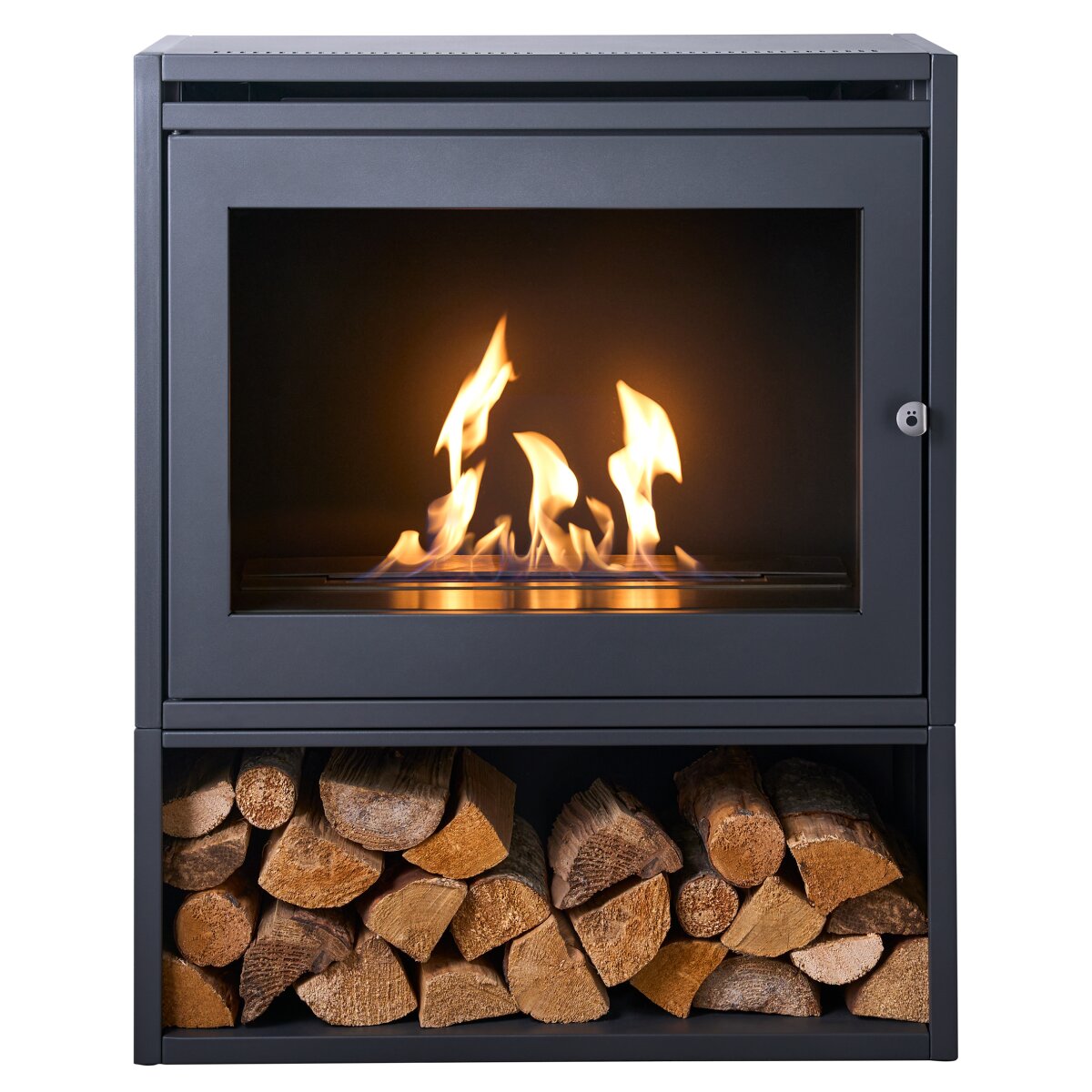 OKO S6 Bioethanol Stove with Log Storage, Charcoal Grey, 3 Litre