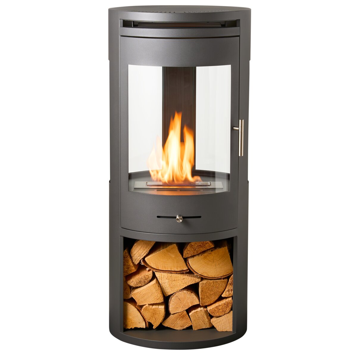 OKO S7 Bioethanol Cylinder Stove with Panoramic Glass & Log Storage