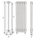 Carron Orleans cast iron radiator section drawing showing dimensions A to E