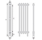 Carron Rathmell 2 Column cast iron radiator section drawing showing dimensions A to F