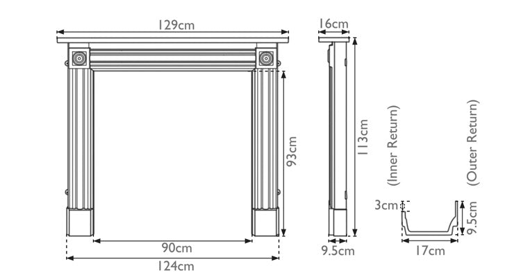 Carron Regent cast iron fire surround dimension drawing