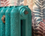 Carron Ribbon 2 Column cast iron radiator, Little Greene canton close up