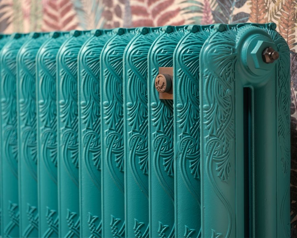 Carron Ribbon 2 Column cast iron radiator, Little Greene canton sections