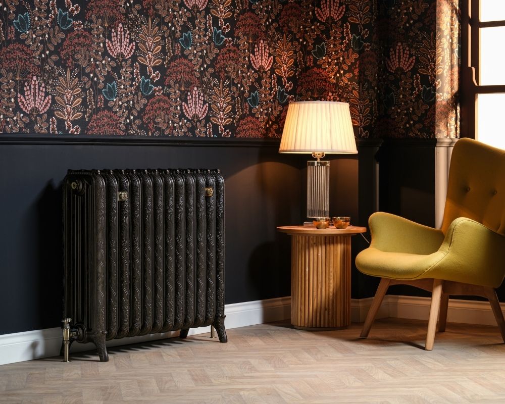 Carron Ribbon 4 Column cast iron radiator, Farrow and Ball blackened bronze