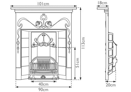 Carron Valentine Cast Iron Combination Fireplace (40") | Art Nouveau