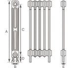 Carron Victorian 2 Column cast iron radiator section drawing showing dimensions A to E