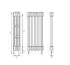 Carron Victorian 3 Column cast iron radiator section drawing showing dimensions A to E