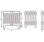 Carron Victorian 9 Column Low Level cast iron radiator section drawing showing dimensions A to E